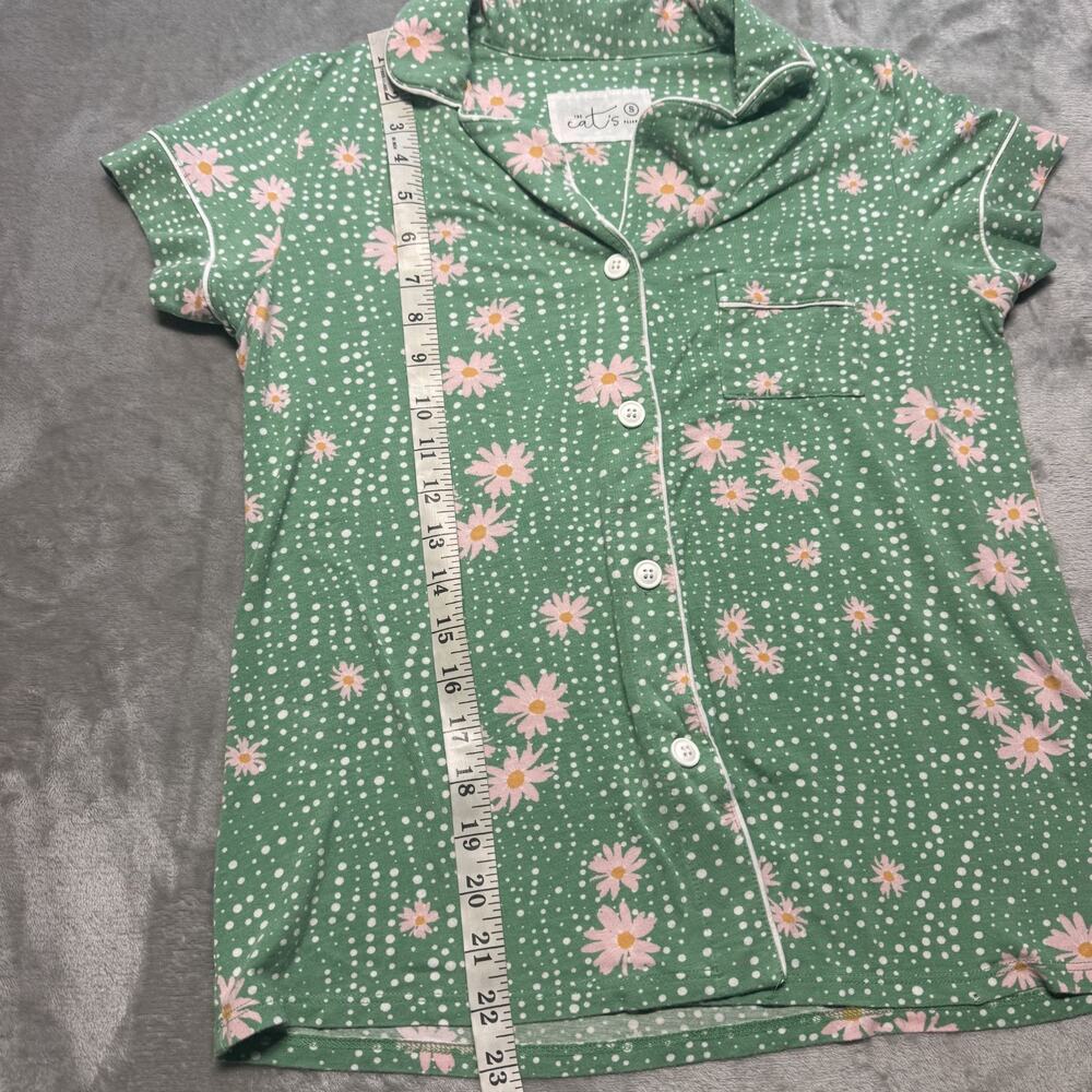 The Cat's Pajamas 2 Pc Pima Cotton‎ Shirt & Ankle Pants Green Floral Sz Small - Picture 6 of 9